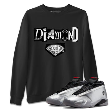 Air Jordan 14 Metallic Silver Sneaker Match Tees Diamond Letter Sneaker Tees Jordan 14 Metallic Silver Sneaker Release Tees Unisex Shirts Black 1
