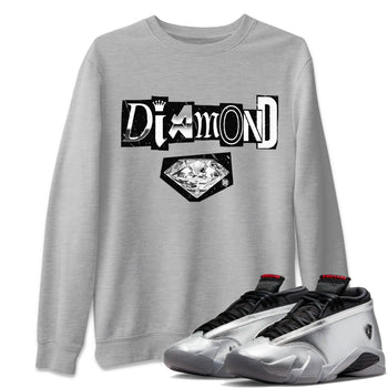 Air Jordan 14 Metallic Silver Sneaker Match Tees Diamond Letter Sneaker Tees Jordan 14 Metallic Silver Sneaker Release Tees Unisex Shirts Heather Grey 1