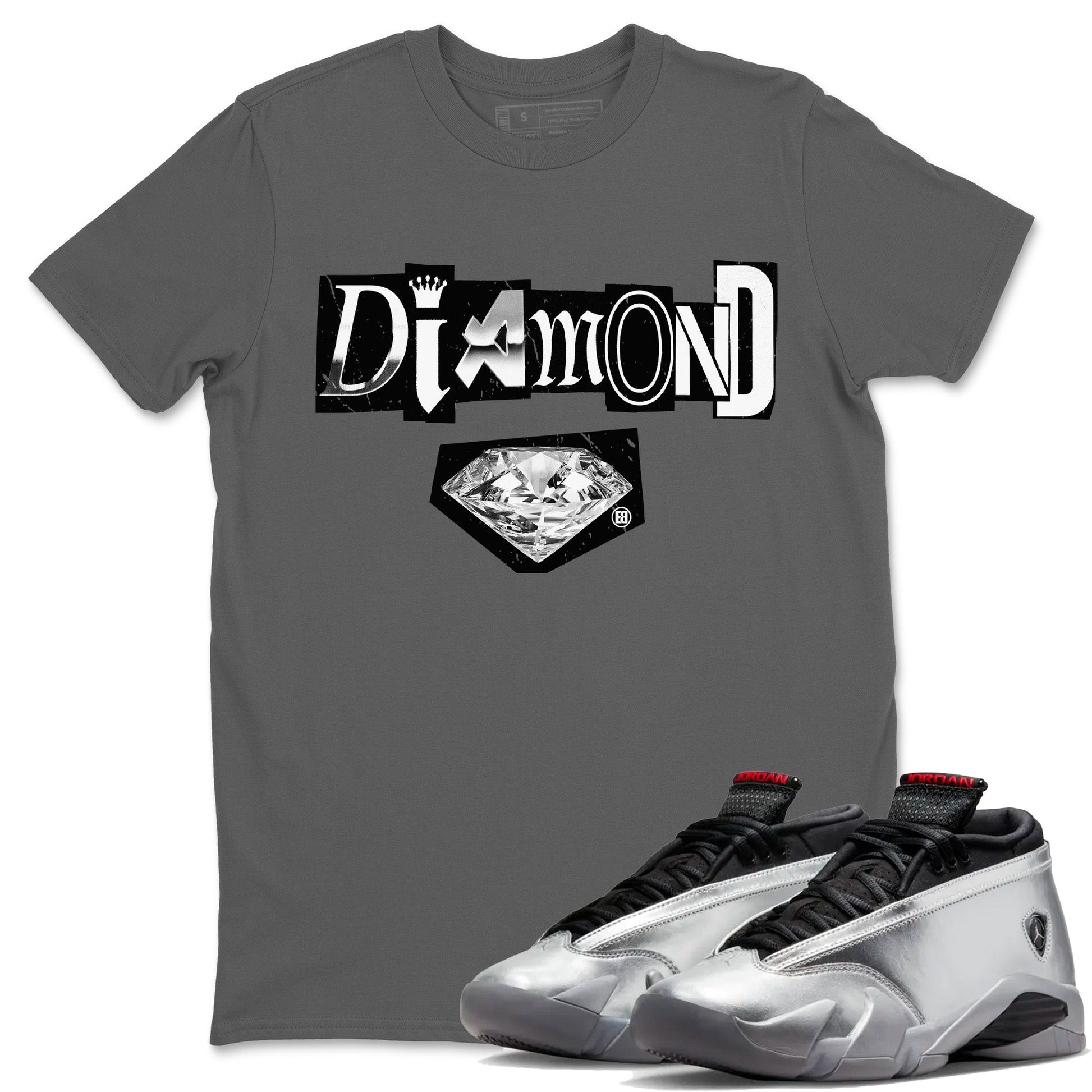 Air Jordan 14 Metallic Silver Diamond Letter Crew Neck Sneaker Tees Jordan 14 Metallic Silver Sneaker T-Shirts Washing and Care Tip