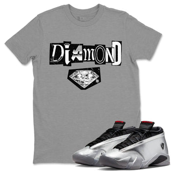 Air Jordan 14 Metallic Silver Diamond Letter Crew Neck Sneaker Tees Jordan 14 Metallic Silver Sneaker T-Shirts Size Chart