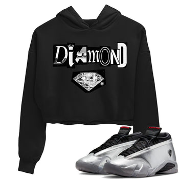 Air Jordan 14 Metallic Silver Sneaker Match Tees Diamond Letter Sneaker Tees Jordan 14 Metallic Silver Sneaker Release Tees Women's Shirts Black 1