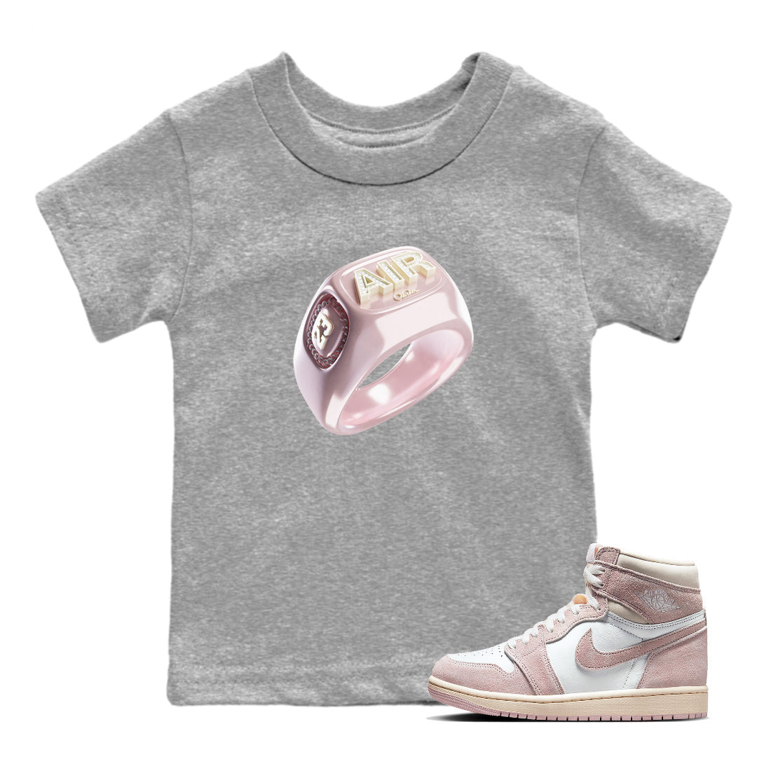 AJ1 Retro High OG Washed Pink Sneaker Match Tees Diamond Ring Sneaker Tees AJ1 Retro High OG Washed Pink Sneaker Release Tees Kids Shirts Heather Grey 1