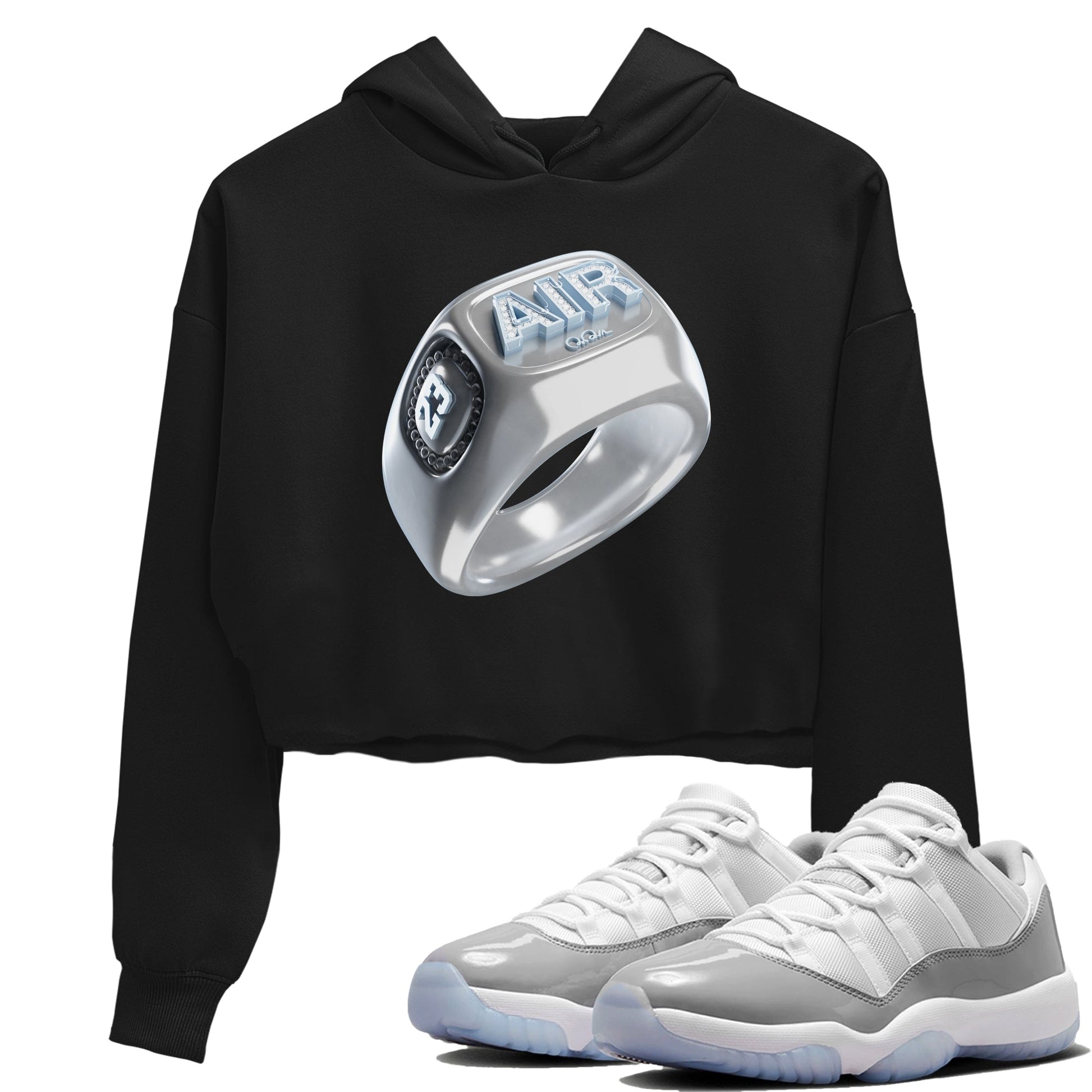 Air Jordan 11 White Cement Sneaker Match Tees Diamond Ring Sneaker Tees Air Jordan 11 Cement Grey Sneaker Release Tees Women's Shirts Black 1