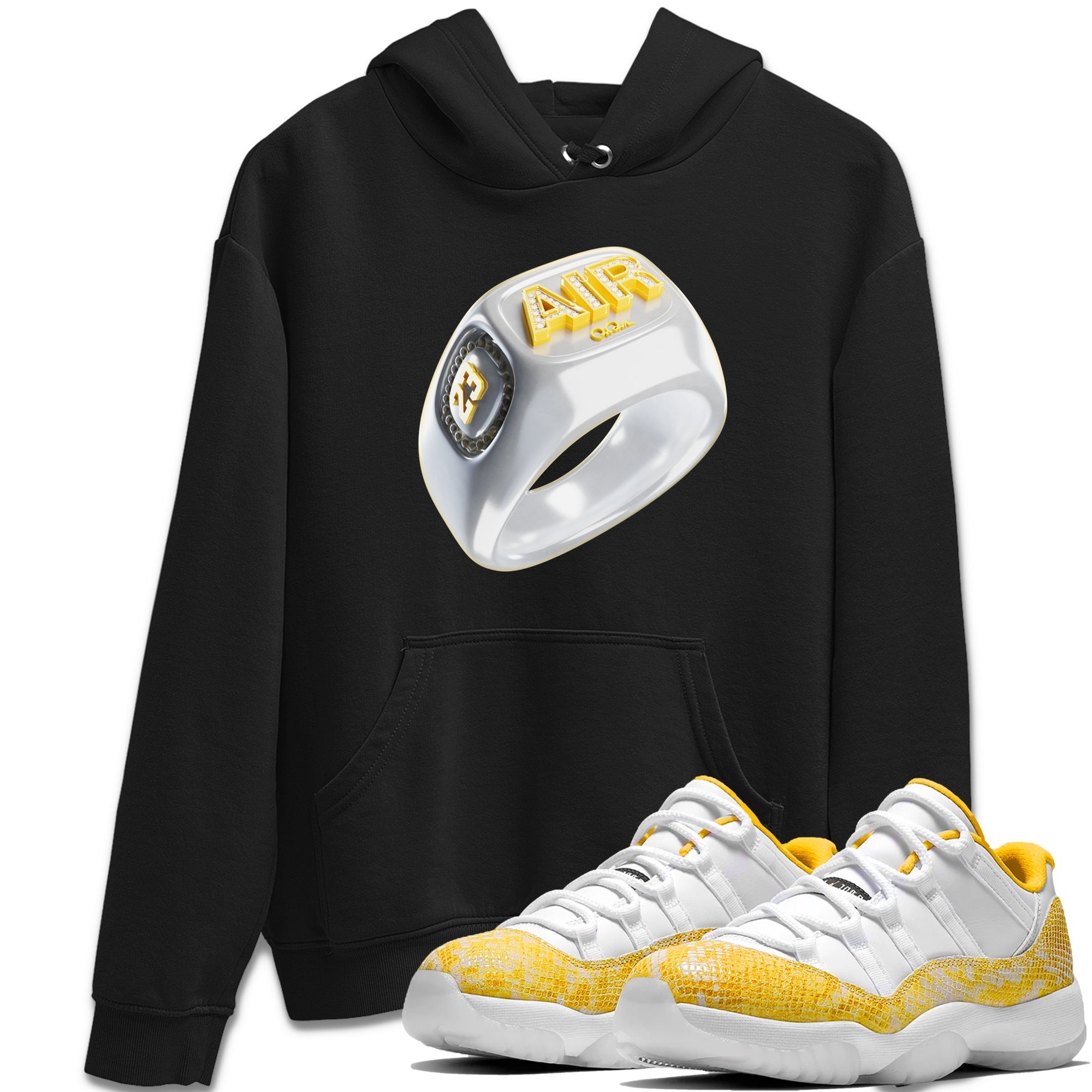 Air Jordan 11 Yellow Python Sneaker Match Tees Diamond Ring Sneaker Tees AJ11 Yellow Python Sneaker Release Tees Unisex Shirts Black 1