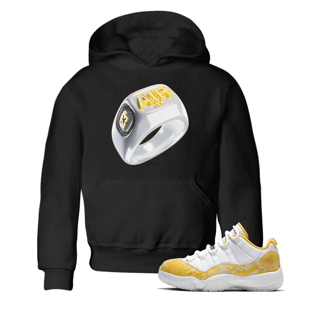 Air Jordan 11 Yellow Python Sneaker Match Tees Diamond Ring Sneaker Tees AJ11 Yellow Python Sneaker Release Tees Kids Shirts Black 1