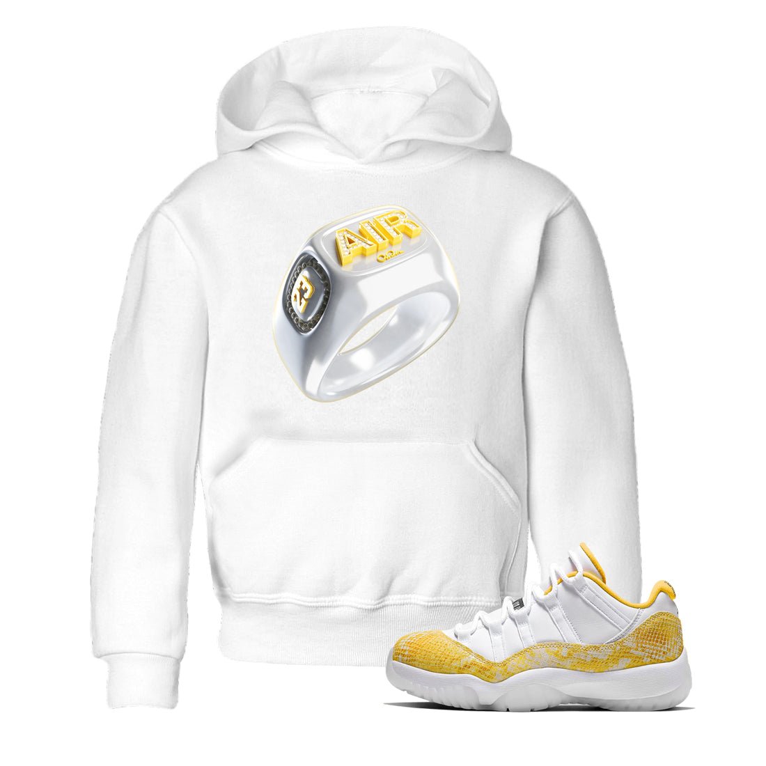 Air Jordan 11 Yellow Python Sneaker Match Tees Diamond Ring Sneaker Tees AJ11 Yellow Python Sneaker Release Tees Kids Shirts White 1