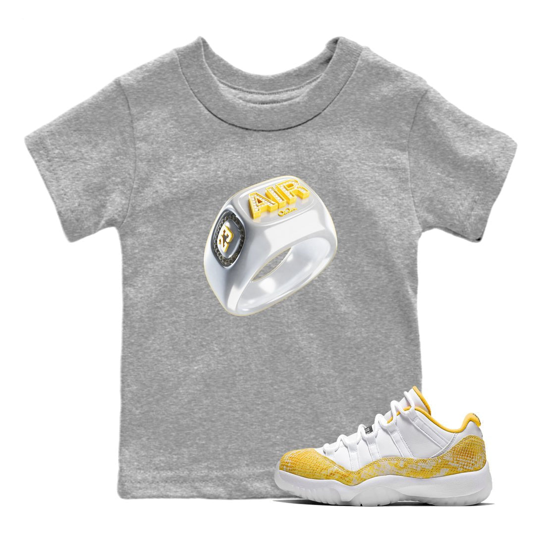 Air Jordan 11 Yellow Python Sneaker Match Tees Diamond Ring Sneaker Tees AJ11 Yellow Python Sneaker Release Tees Kids Shirts Heather Grey 1
