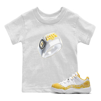 Air Jordan 11 Yellow Python Sneaker Match Tees Diamond Ring Sneaker Tees AJ11 Yellow Python Sneaker Release Tees Kids Shirts White 1