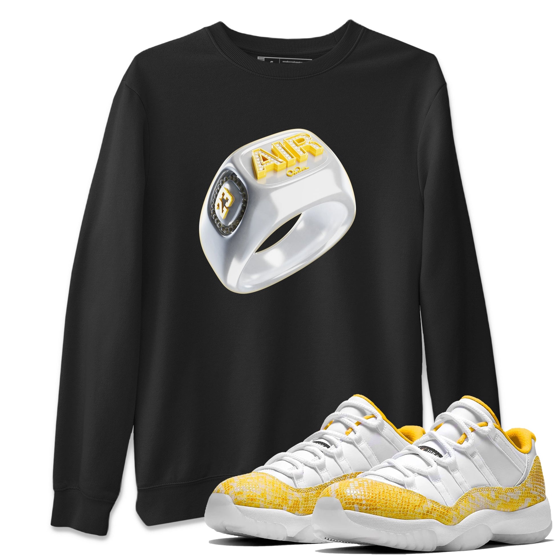 Air Jordan 11 Yellow Python Sneaker Match Tees Diamond Ring Sneaker Tees AJ11 Yellow Python Sneaker Release Tees Unisex Shirts Black 1