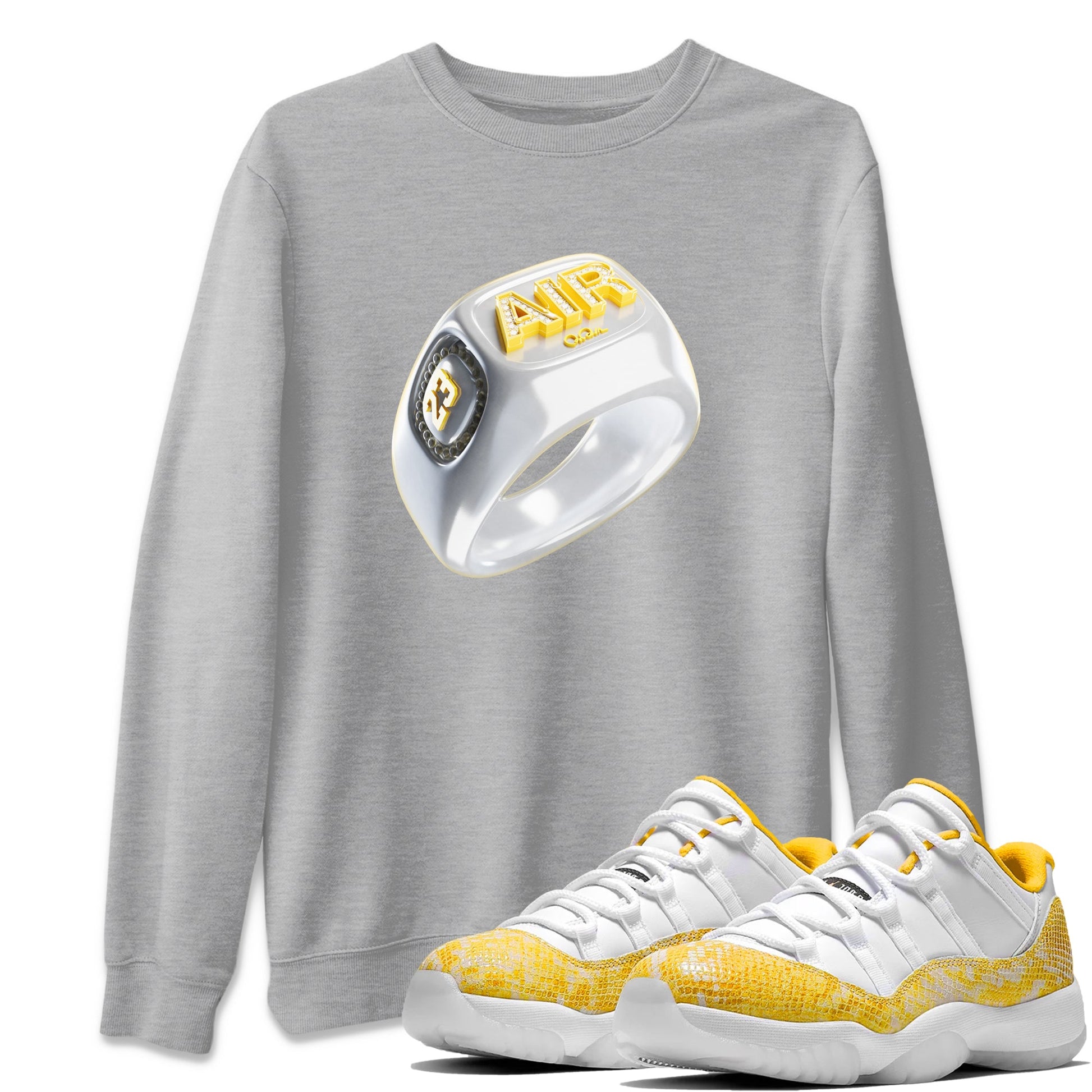Air Jordan 11 Yellow Python Sneaker Match Tees Diamond Ring Sneaker Tees AJ11 Yellow Python Sneaker Release Tees Unisex Shirts Heather Grey 1