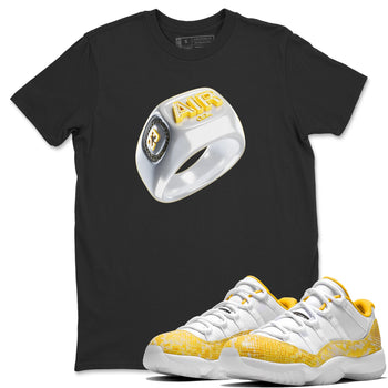 Air Jordan 11 Yellow Python Sneaker Match Tees Diamond Ring Sneaker Tees AJ11 Yellow Python Sneaker Release Tees Unisex Shirts Black 1