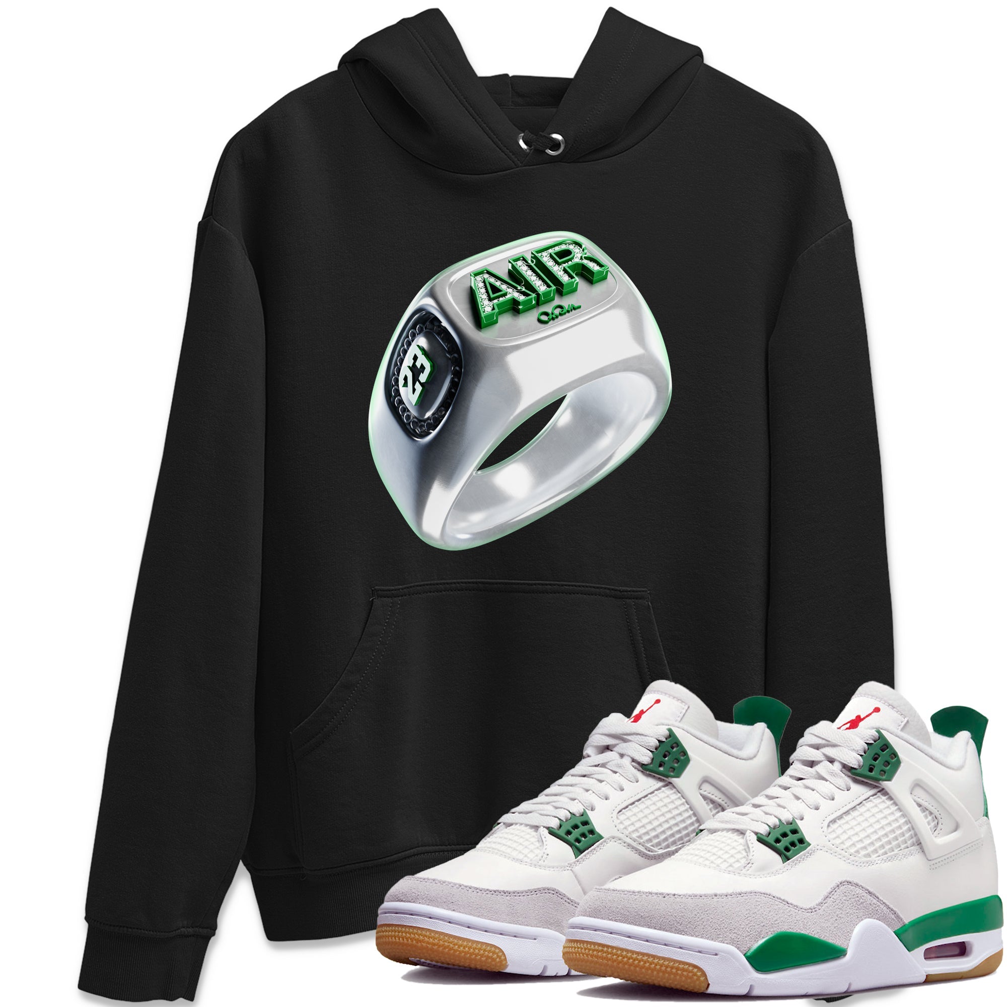 Air Jordan 4 Pine Green Sneaker Match Tees Diamond Ring Sneaker Tees AJ4 Pine Green Sneaker Release Tees Unisex Shirts Black 1