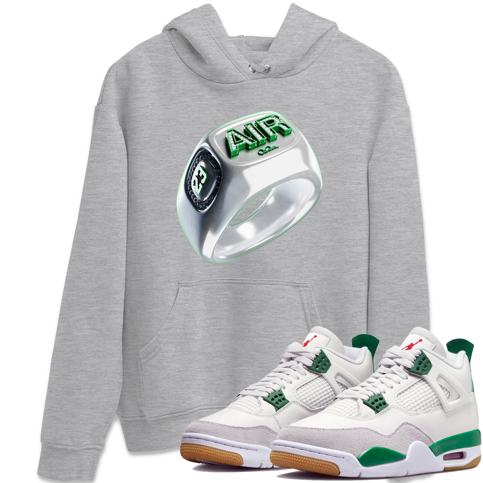Air Jordan 4 Pine Green Sneaker Match Tees Diamond Ring Sneaker Tees AJ4 Pine Green Sneaker Release Tees Unisex Shirts Heather Grey 1