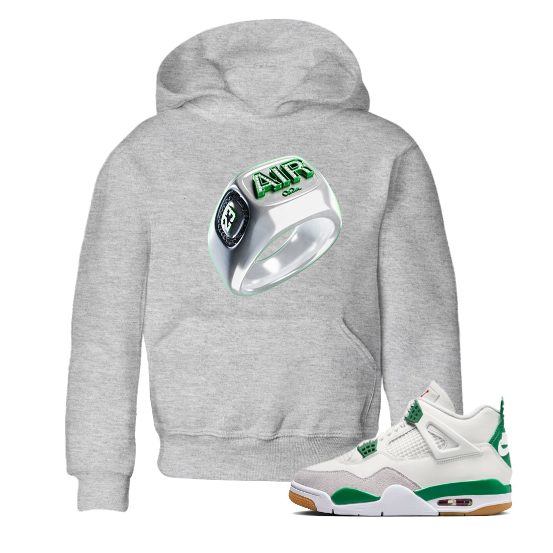 Air Jordan 4 Pine Green Sneaker Match Tees Diamond Ring Sneaker Tees AJ4 Pine Green Sneaker Release Tees Kids Shirts Heather Grey 1