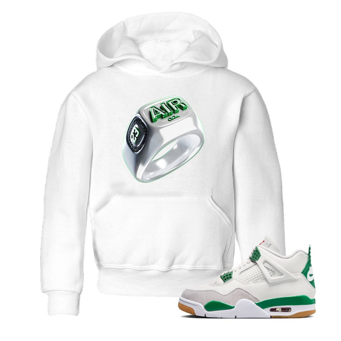 Jordan 4 Pine Green SB Sneaker Match Tees Diamond Ring Sneaker Tees AJ4 Pine Green SB Sneaker Tees Sneaker Release Shirts Kids Shirts White 1