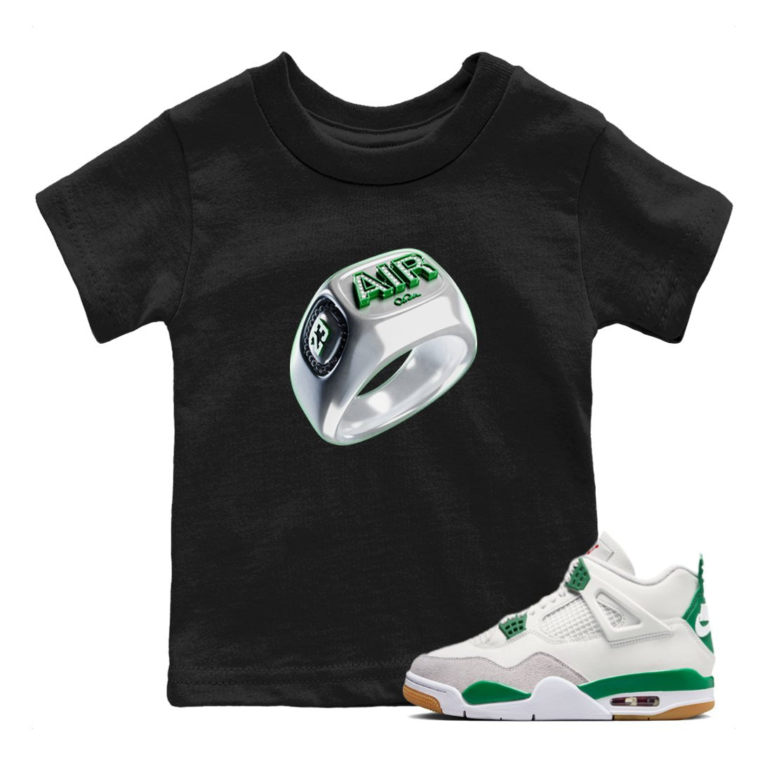 Jordan 4 Pine Green SB Sneaker Match Tees Diamond Ring Sneaker Tees AJ4 Pine Green SB Sneaker Tees Sneaker Release Shirts Kids Shirts Black 1