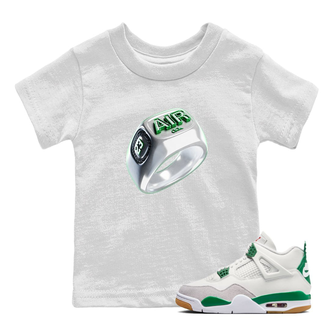 Jordan 4 Pine Green SB Sneaker Match Tees Diamond Ring Sneaker Tees AJ4 Pine Green SB Sneaker Tees Sneaker Release Shirts Kids Shirts White 1