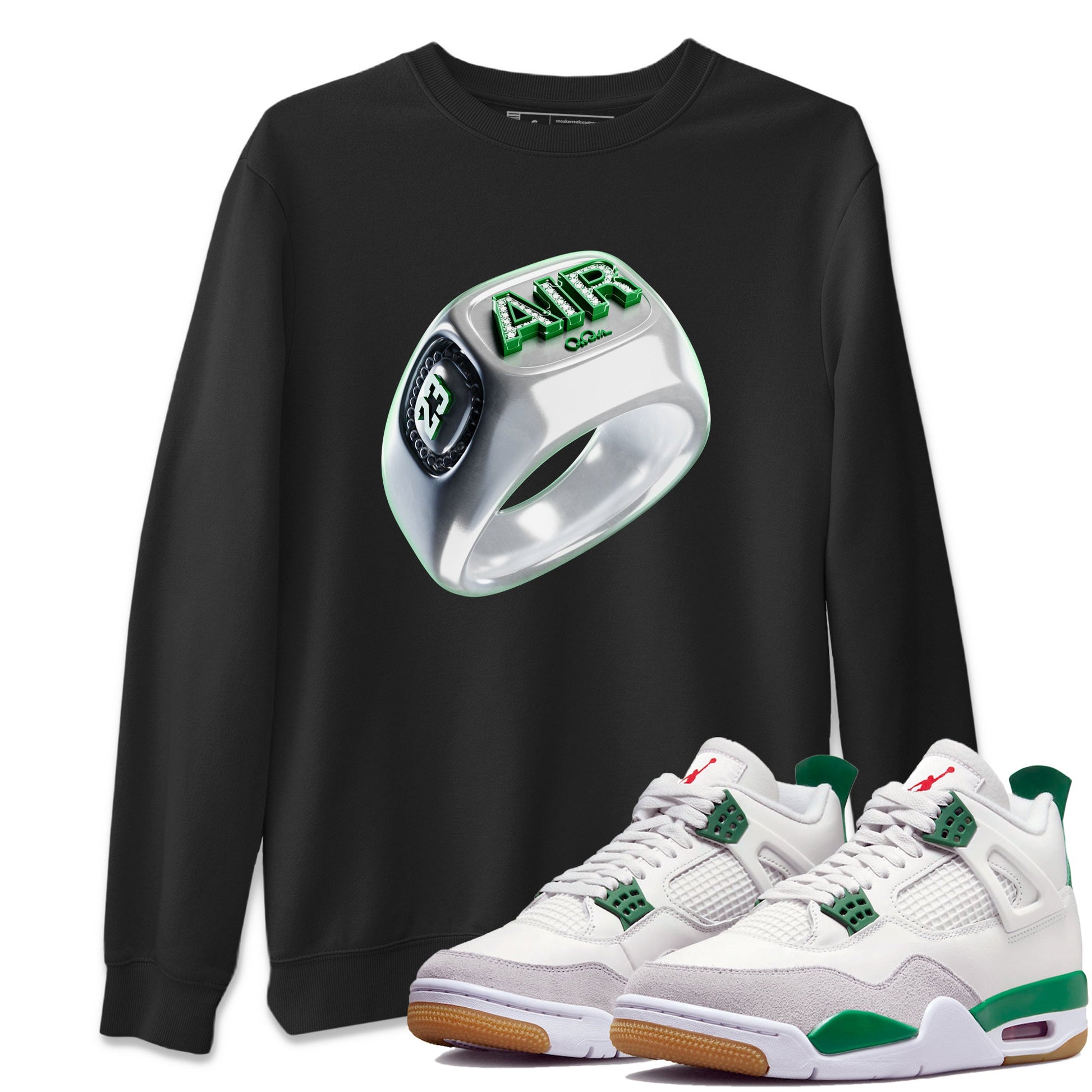 Air Jordan 4 Pine Green Sneaker Match Tees Diamond Ring Sneaker Tees AJ4 Pine Green Sneaker Release Tees Unisex Shirts Black 1
