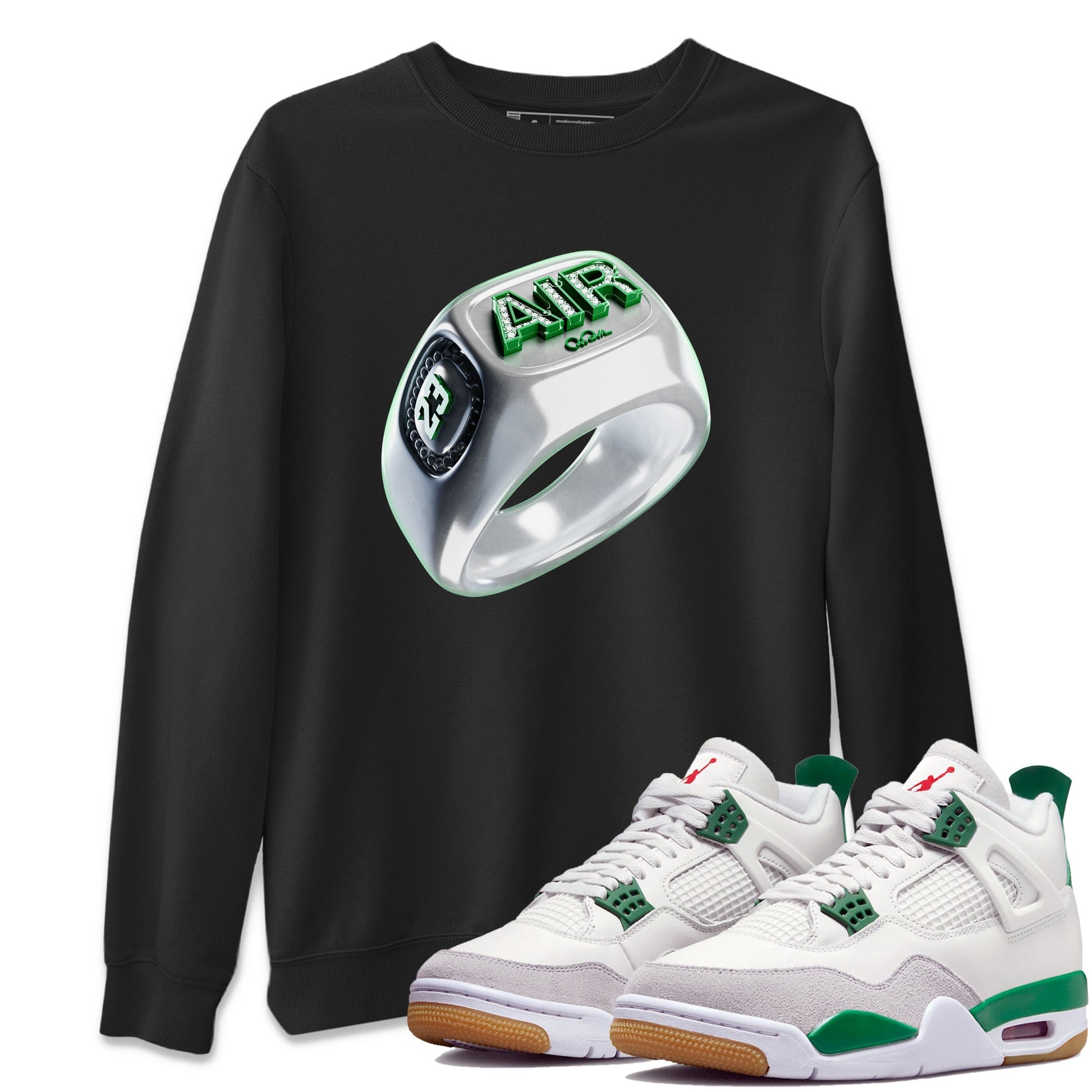 Jordan 4 Pine Green SB Sneaker Match Tees Diamond Ring Sneaker Tees AJ4 Pine Green SB Sneaker Tees Sneaker Release Shirts Unisex Shirts Black 1