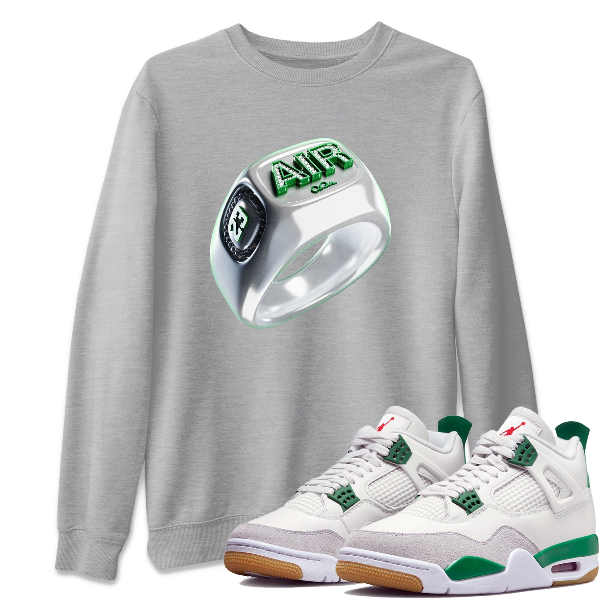Jordan 4 Pine Green SB Sneaker Match Tees Diamond Ring Sneaker Tees AJ4 Pine Green SB Sneaker Tees Sneaker Release Shirts Unisex Shirts Heather Grey 1