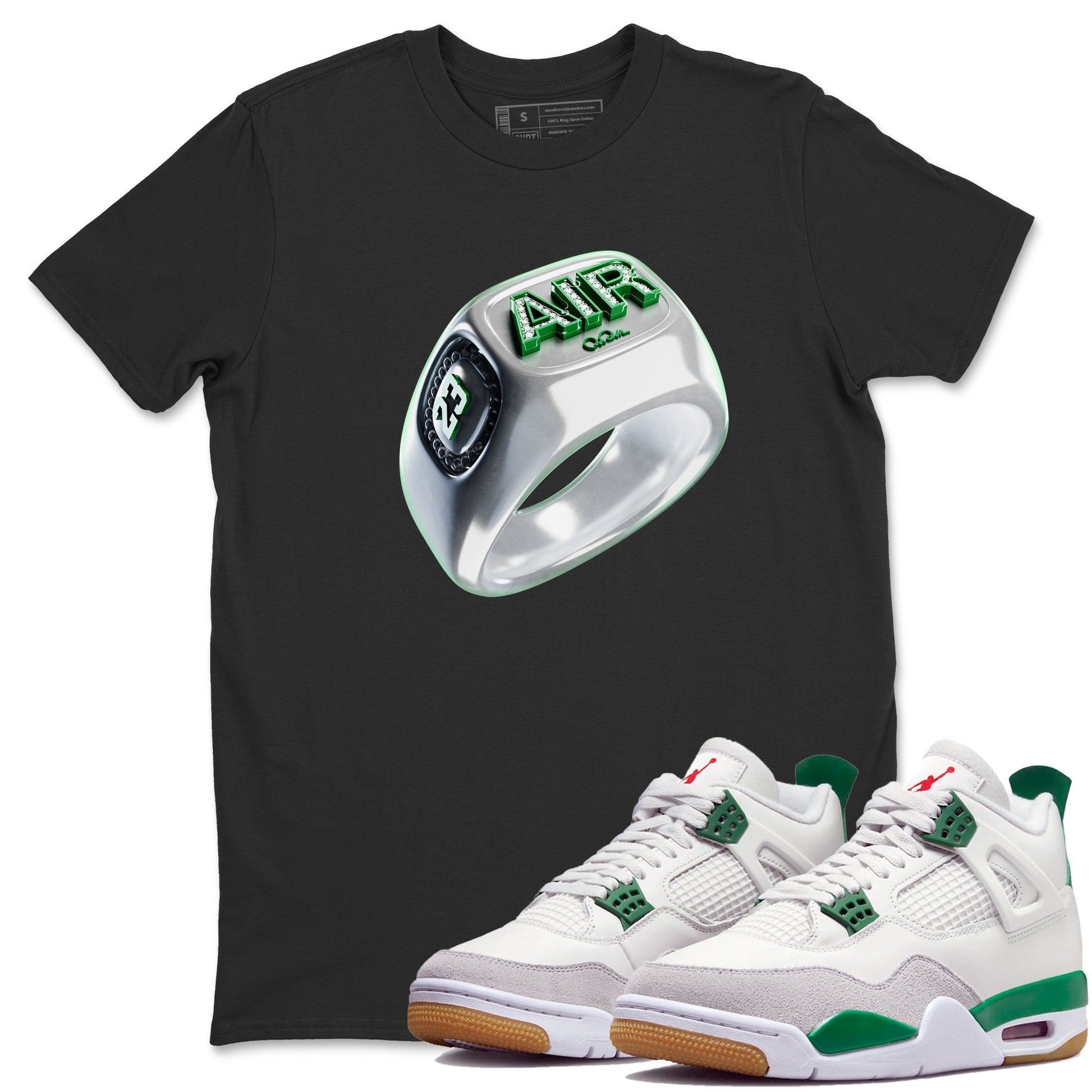 Jordan 4 Pine Green SB Sneaker Match Tees Diamond Ring Sneaker Tees AJ4 Pine Green SB Sneaker Tees Sneaker Release Shirts Unisex Shirts Black 1