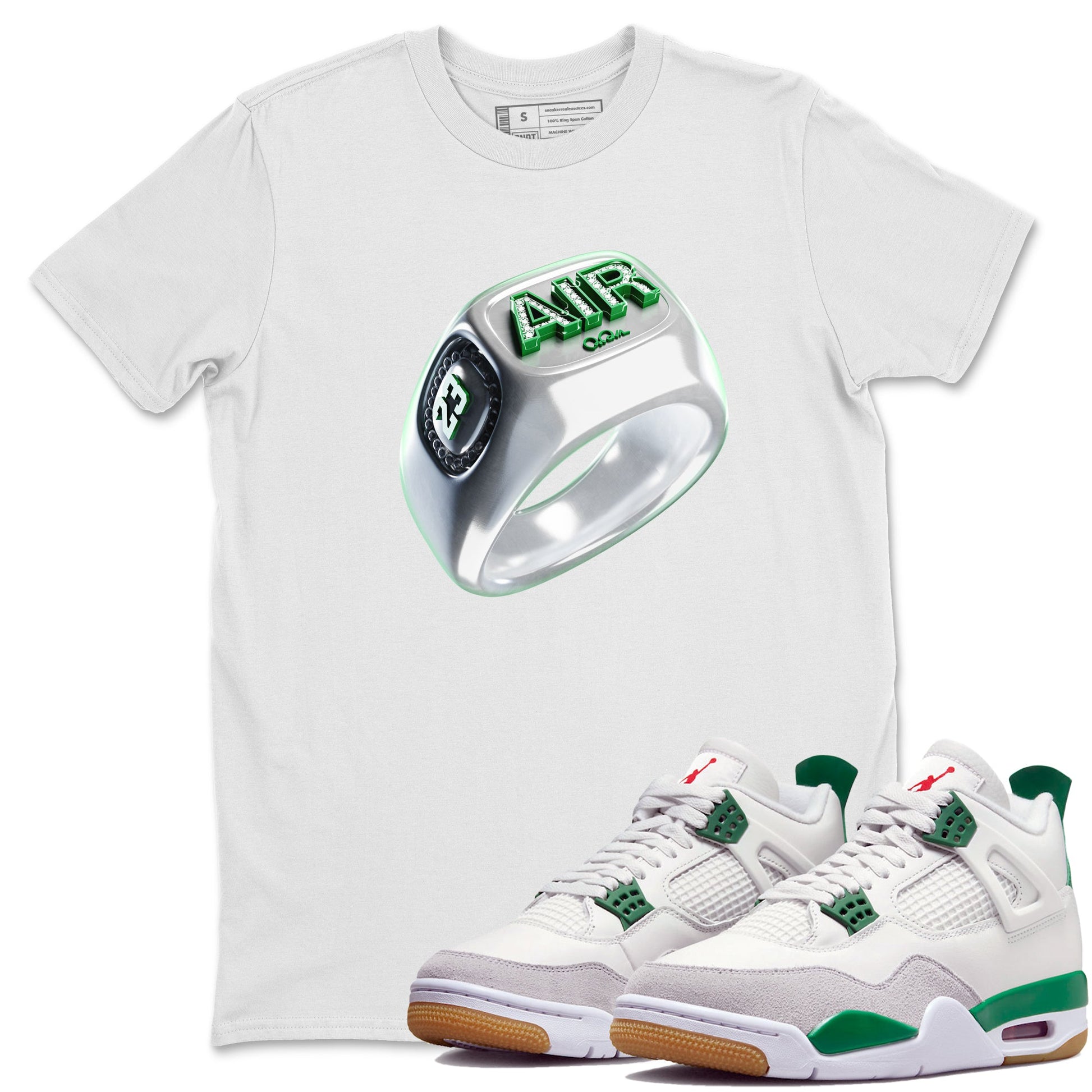 Air Jordan 4 Pine Green Sneaker Match Tees Diamond Ring Sneaker Tees AJ4 Pine Green Sneaker Release Tees Unisex Shirts White 1