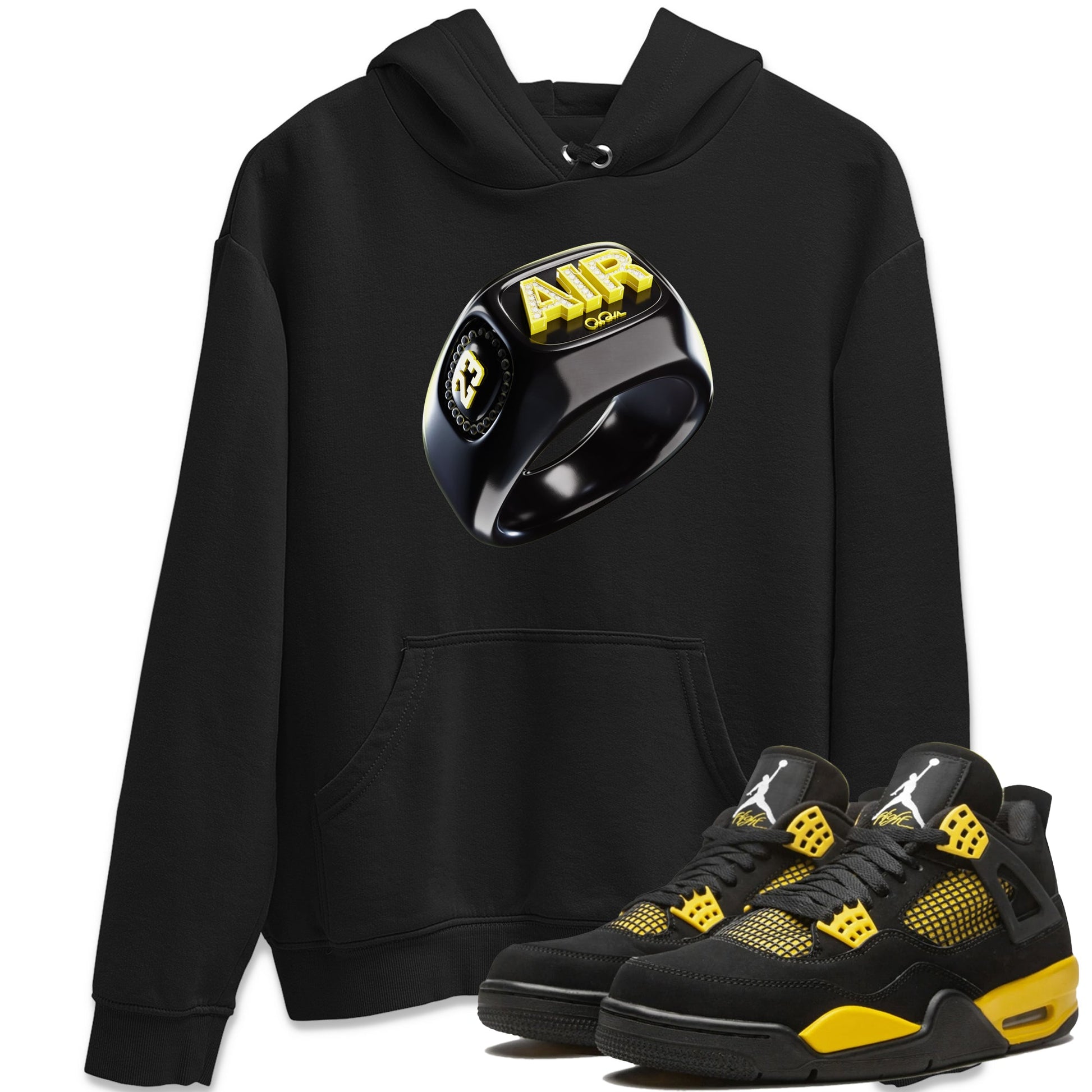 Air Jordan 4 Thunder Sneaker Match Tees Diamond Ring Sneaker Tees AJ4 Thunder Jumpman Sneaker Release Tees Unisex Shirts Black 1