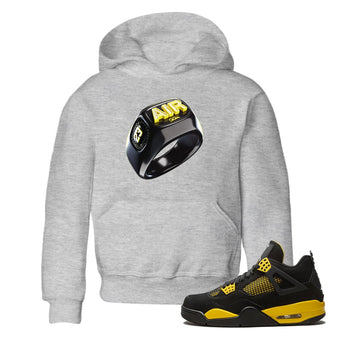 Air Jordan 4 Thunder Sneaker Match Tees Diamond Ring Sneaker Tees AJ4 Thunder Jumpman Sneaker Release Tees Kids Shirts Heather Grey 1