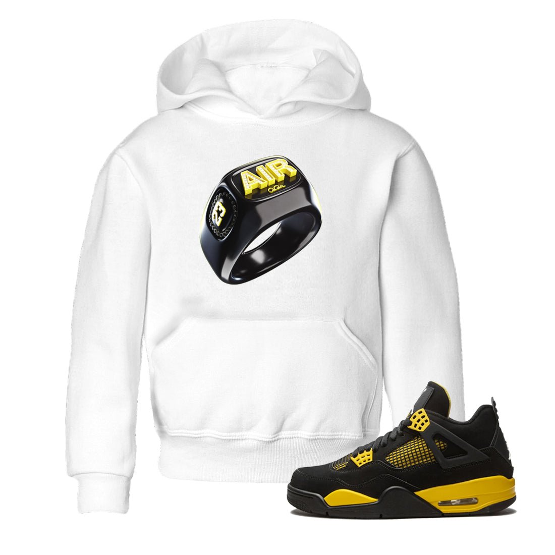 Air Jordan 4 Thunder Sneaker Match Tees Diamond Ring Sneaker Tees AJ4 Thunder Jumpman Sneaker Release Tees Kids Shirts White 1