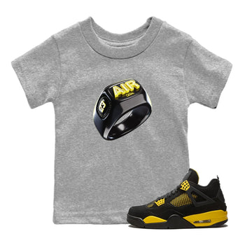 Air Jordan 4 Thunder Sneaker Match Tees Diamond Ring Sneaker Tees AJ4 Thunder Jumpman Sneaker Release Tees Kids Shirts Heather Grey 1