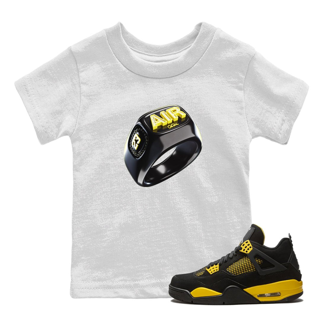 Air Jordan 4 Thunder Sneaker Match Tees Diamond Ring Sneaker Tees AJ4 Thunder Jumpman Sneaker Release Tees Kids Shirts White 1