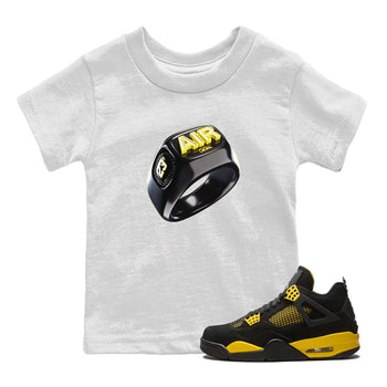 Air Jordan 4 Thunder Sneaker Match Tees Diamond Ring Sneaker Tees AJ4 Thunder Jumpman Sneaker Release Tees Kids Shirts White 1