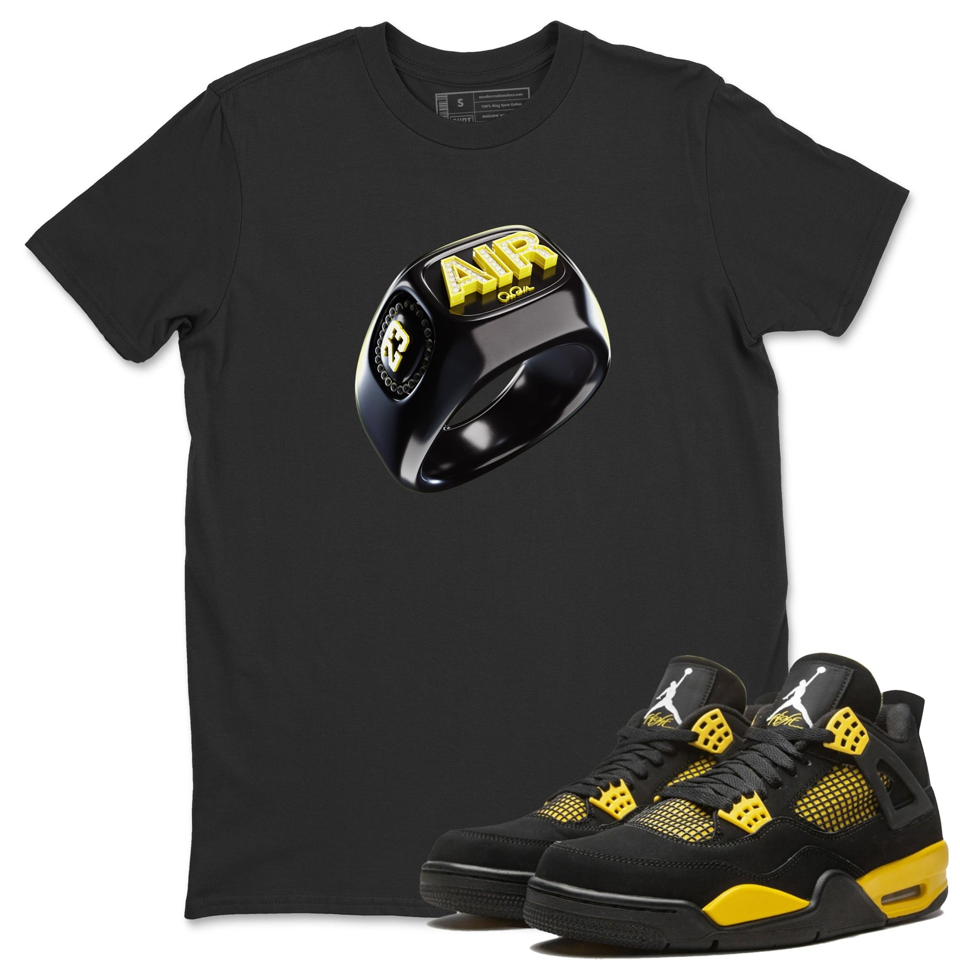 Air Jordan 4 Thunder Sneaker Match Tees Diamond Ring Sneaker Tees AJ4 Thunder Jumpman Sneaker Release Tees Unisex Shirts Black 1