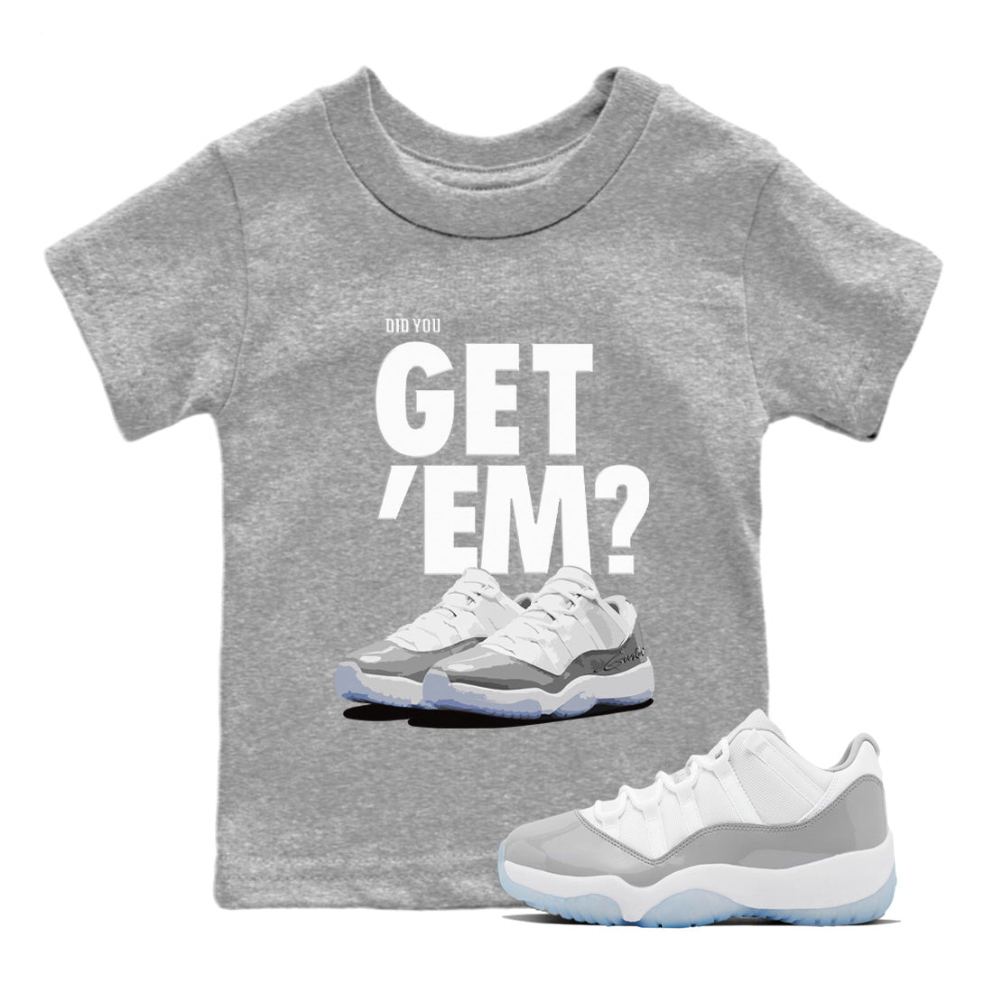 Air Jordan 11 White Cement Sneaker Match Tees Did You Get 'Em SNRT Sneaker Tees Air Jordan 11 Cement Grey SNRT Sneaker Release Tees Kids Shirts To Match Jordan Heather Grey 1