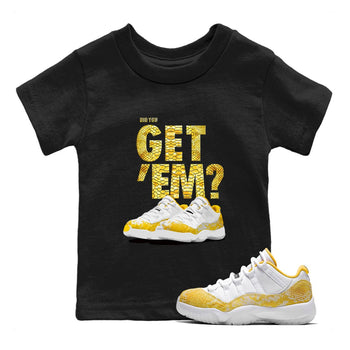 Air Jordan 11 Yellow Python Sneaker Match Tees Did You Get 'Em SNRT Sneaker Tees 11s Yellow Snakeskin SNRT Sneaker Release Tees Kids Shirts To Match Jordan Black 1