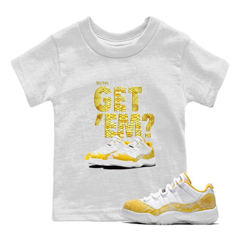 Air Jordan 11 Yellow Python Sneaker Match Tees Did You Get 'Em SNRT Sneaker Tees 11s Yellow Snakeskin SNRT Sneaker Release Tees Kids Shirts To Match Jordan White 1