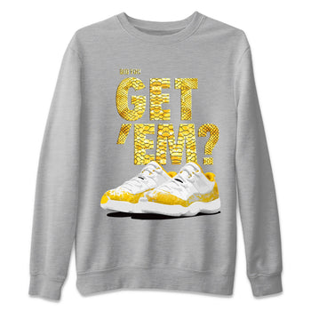 Air Jordan 11 Yellow Python Sneaker Match Tees Did You Get 'Em SNRT Sneaker Tees 11s Yellow Snakeskin SNRT Sneaker Release Tees Unisex Shirts To Match Jordan Heather Grey 2