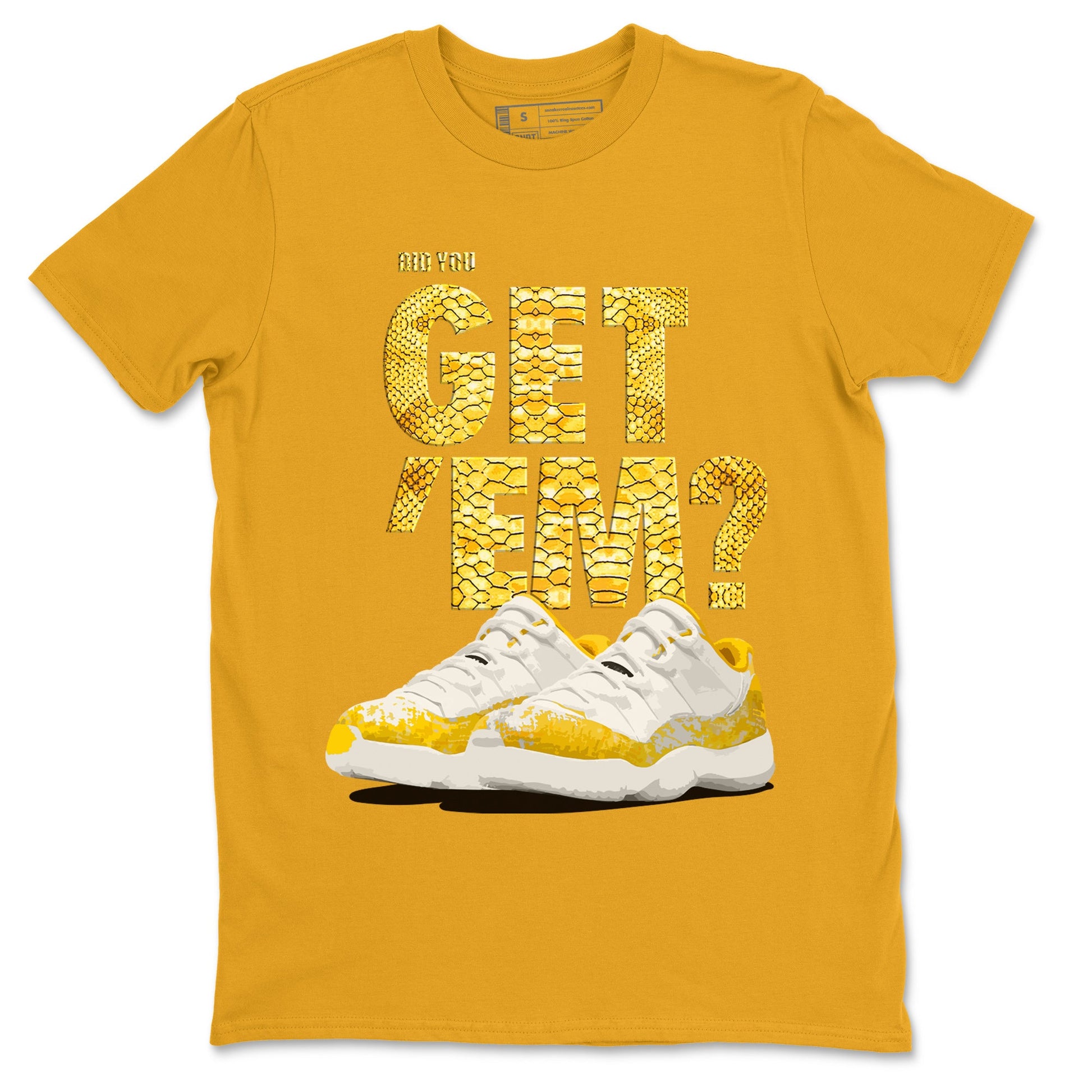 Air Jordan 11 Yellow Python Sneaker Match Tees Did You Get 'Em SNRT Sneaker Tees 11s Yellow Snakeskin SNRT Sneaker Release Tees Unisex Shirts To Match Jordan Gold 2