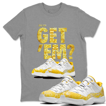 Air Jordan 11 Yellow Python Sneaker Match Tees Did You Get 'Em SNRT Sneaker Tees 11s Yellow Snakeskin SNRT Sneaker Release Tees Unisex Shirts To Match Jordan Heather Grey 1