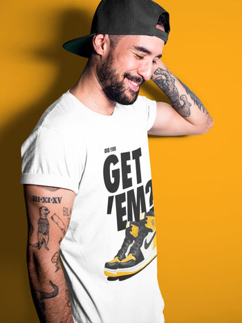 Jordan 1 Yellow Toe Sneaker Match Tees Did You Get 'Em SNRT Sneaker Tees Jordan 1 Yellow Toe SNRT Sneaker Release Tees Unisex Shirts