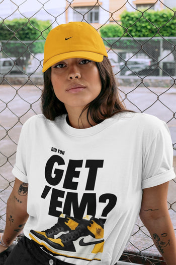 Jordan 1 Yellow Toe Sneaker Match Tees Did You Get 'Em SNRT Sneaker Tees Jordan 1 Yellow Toe SNRT Sneaker Release Tees Unisex Shirts