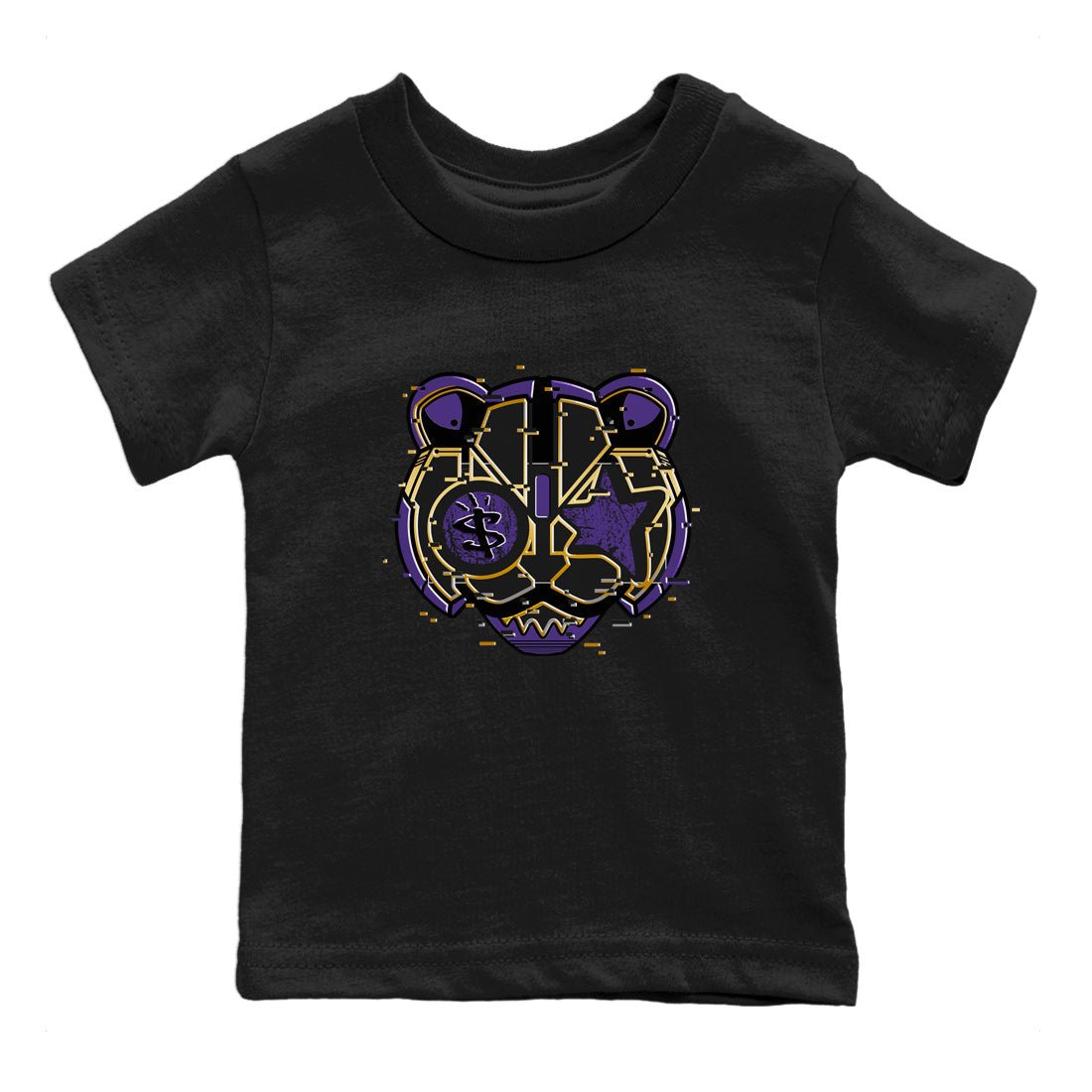Air Jordan 12 Field Purple Sneaker Match Tees Digital Cat Face Sneaker Tees 12s Field Purple Sneaker Release Tees Kids Shirts Black 2