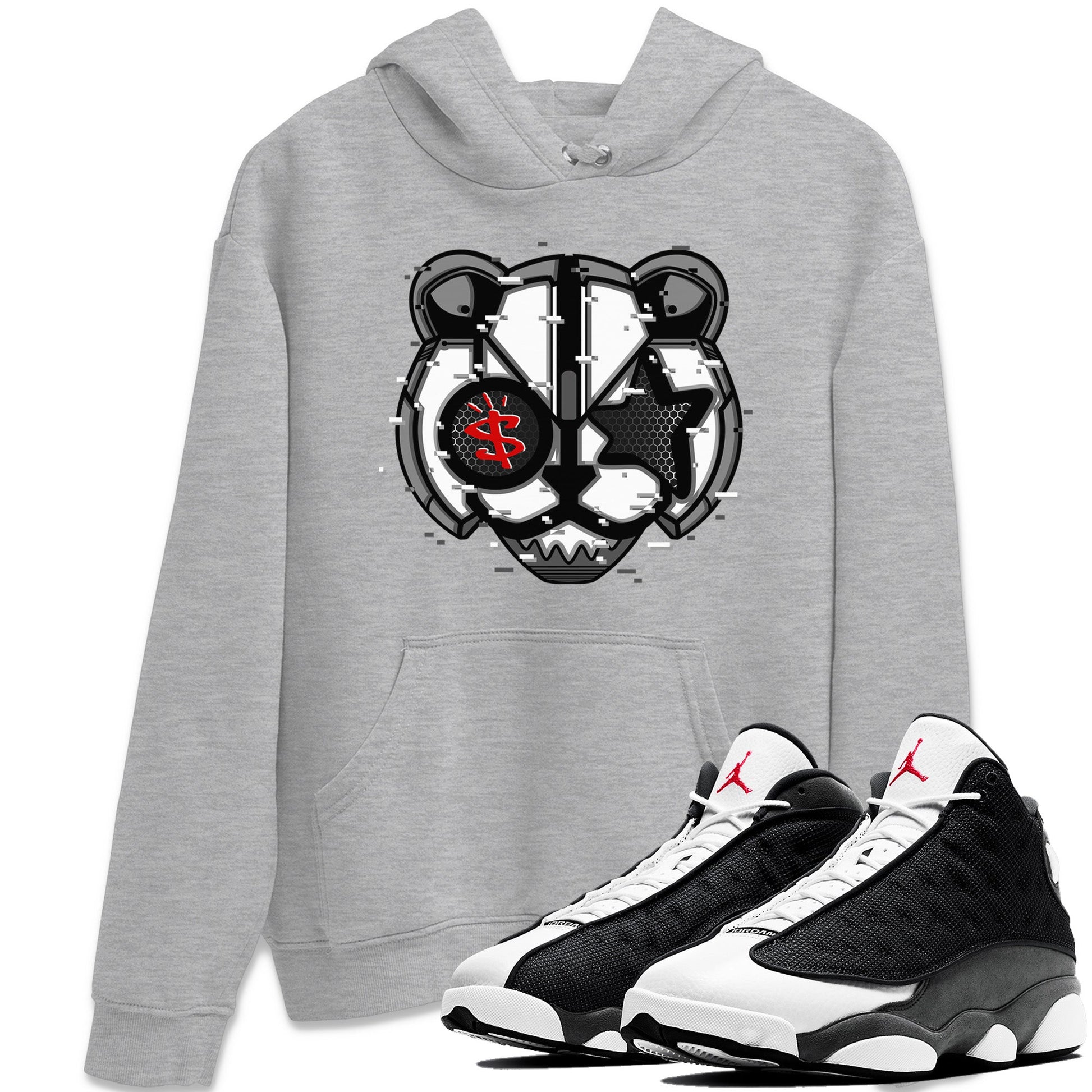 Air Jordan 13 Black Flint Sneaker Match Tees Digital Cat Face Sneaker Tees Air Jordan 13 Retro Black Flint Sneaker Release Tees Unisex Shirts Heather Grey 1