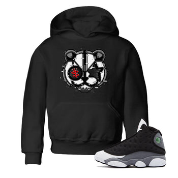 Air Jordan 13 Black Flint Sneaker Match Tees Digital Cat Face Sneaker Tees Air Jordan 13 Retro Black Flint Sneaker Release Tees Kids Shirts Black 1