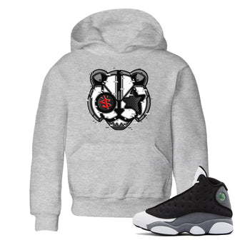 Air Jordan 13 Black Flint Sneaker Match Tees Digital Cat Face Sneaker Tees Air Jordan 13 Retro Black Flint Sneaker Release Tees Kids Shirts Heather Grey 1