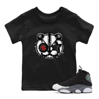 Air Jordan 13 Black Flint Sneaker Match Tees Digital Cat Face Sneaker Tees Air Jordan 13 Retro Black Flint Sneaker Release Tees Kids Shirts Black 1