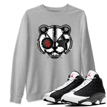 Air Jordan 13 Black Flint Sneaker Match Tees Digital Cat Face Sneaker Tees Air Jordan 13 Retro Black Flint Sneaker Release Tees Unisex Shirts Heather Grey 1