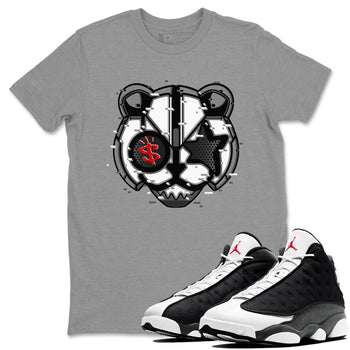 Air Jordan 13 Black Flint Sneaker Match Tees Digital Cat Face Sneaker Tees Air Jordan 13 Retro Black Flint Sneaker Release Tees Unisex Shirts Heather Grey 1