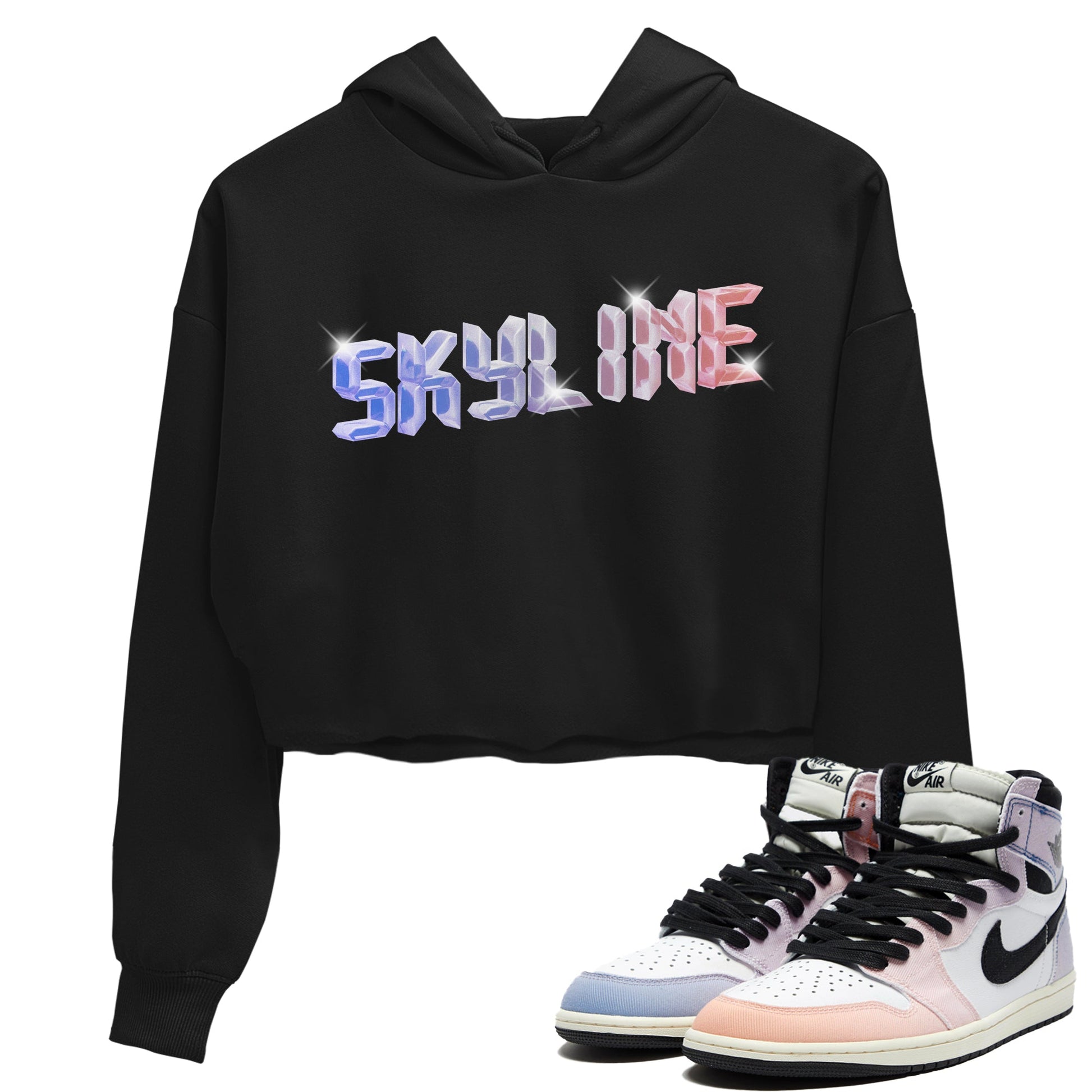 Air Jordan 1 Skyline Sneaker Match Tees Digital Crystal Sneaker Tees AJ1 Skyline Sneaker Release Tees Women's Shirts Black 1