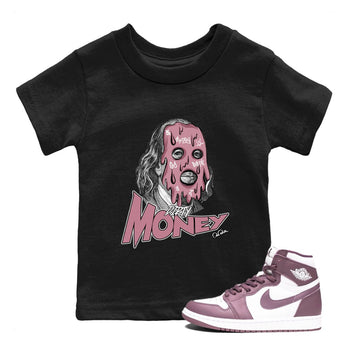 Air Jordan 1 Mauve shirt to match jordans Dirty Money sneaker tees AJ1Mauve SNRT Sneaker Release Tees Baby Toddler Black 1 T-Shirt